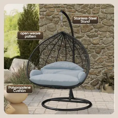 Recluse Collection Modern Outdoor Swing Chair Black Frame with ES57 Light Grey Cushion