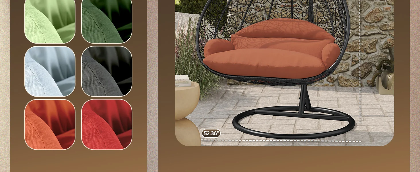 Recluse Collection Modern Outdoor Swing Chair Black Frame with ES57 Orange Cushion