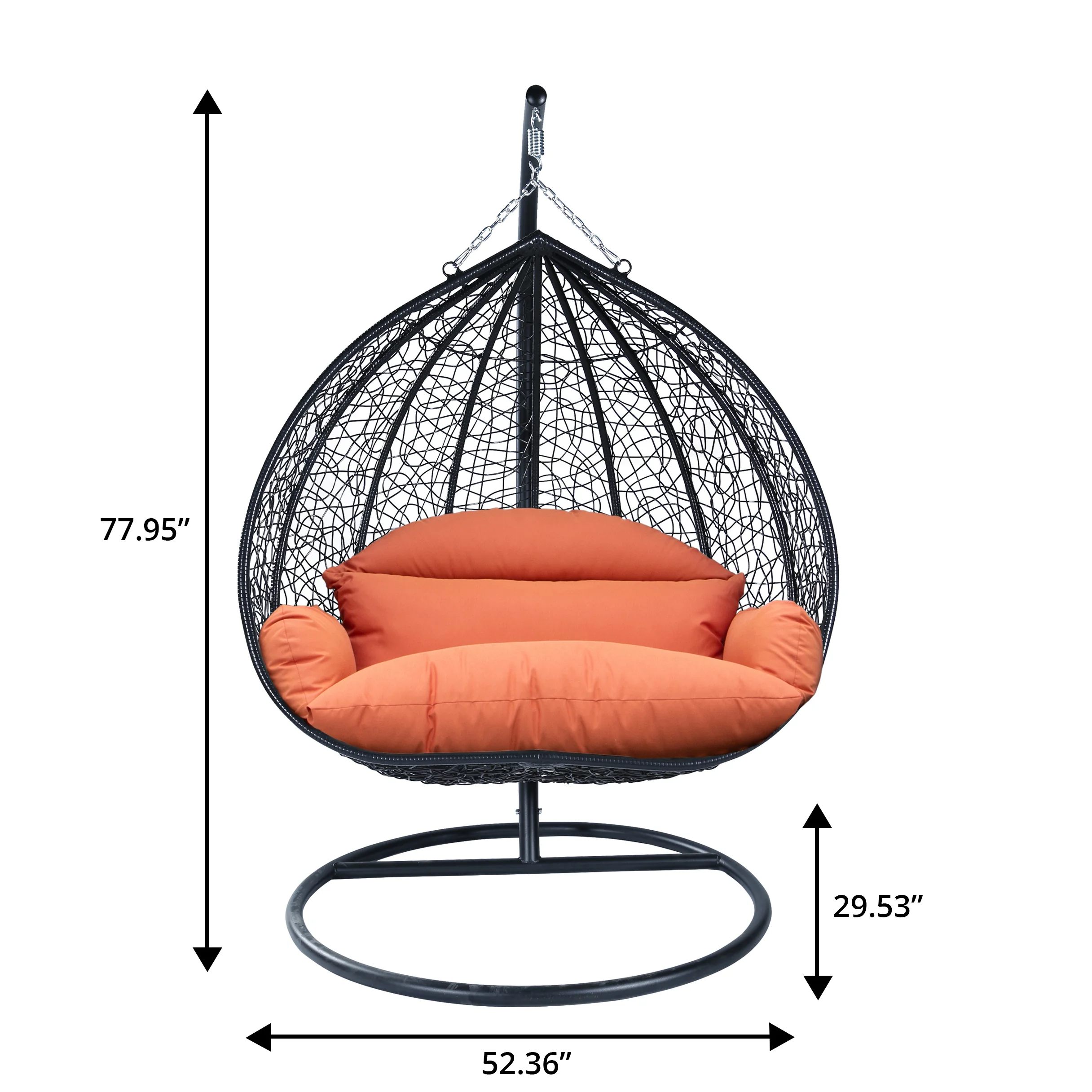 Recluse Collection Modern Outdoor Swing Chair Black Frame with ES57 Orange Cushion