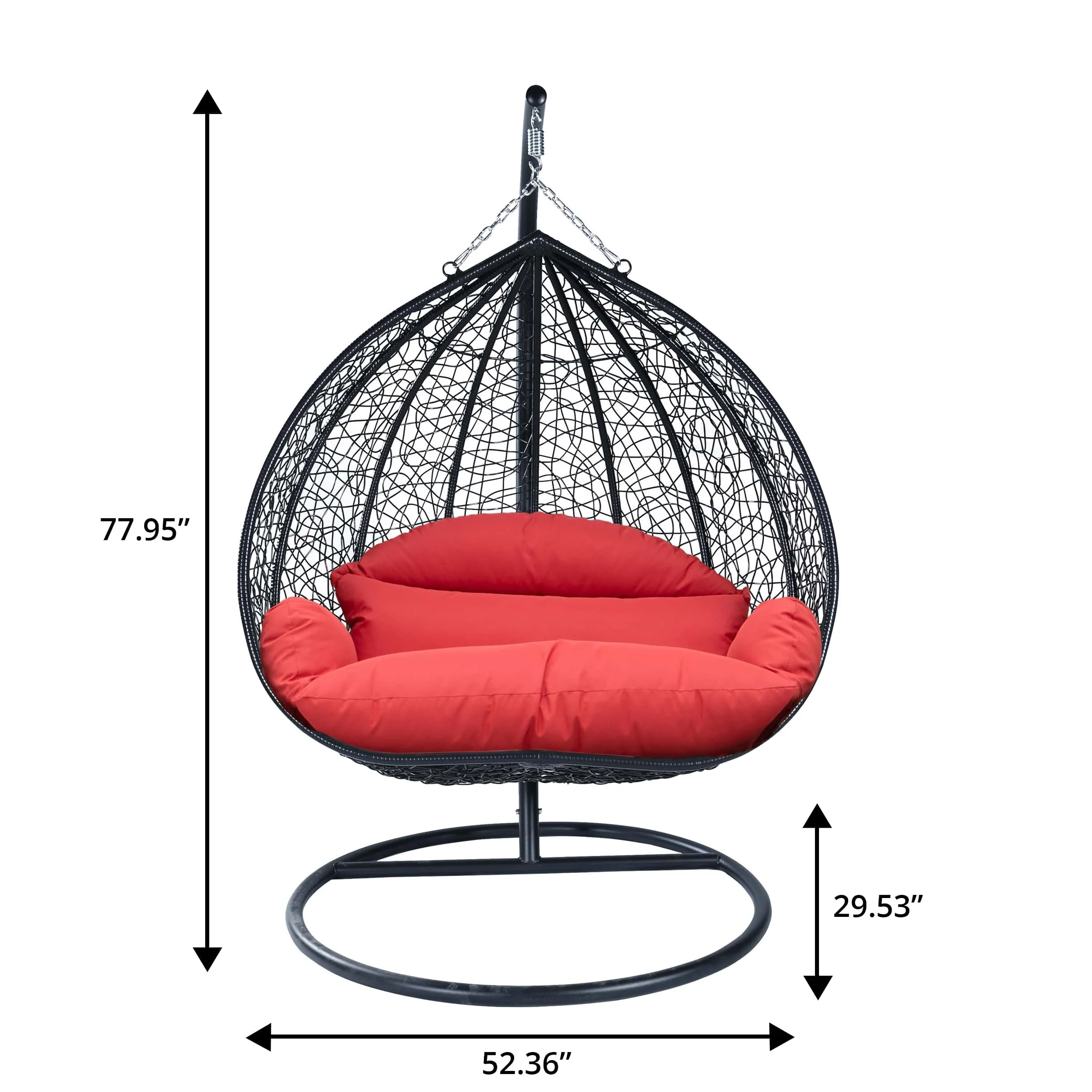 Recluse Collection Modern Outdoor Swing Chair Black Frame with ES57 Red Cushion