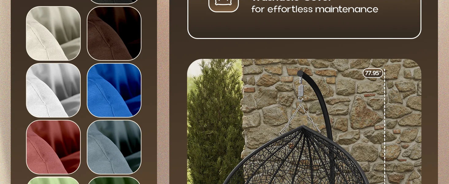 Recluse Collection Modern Outdoor Swing Chair Black Frame with ES57 Red Cushion