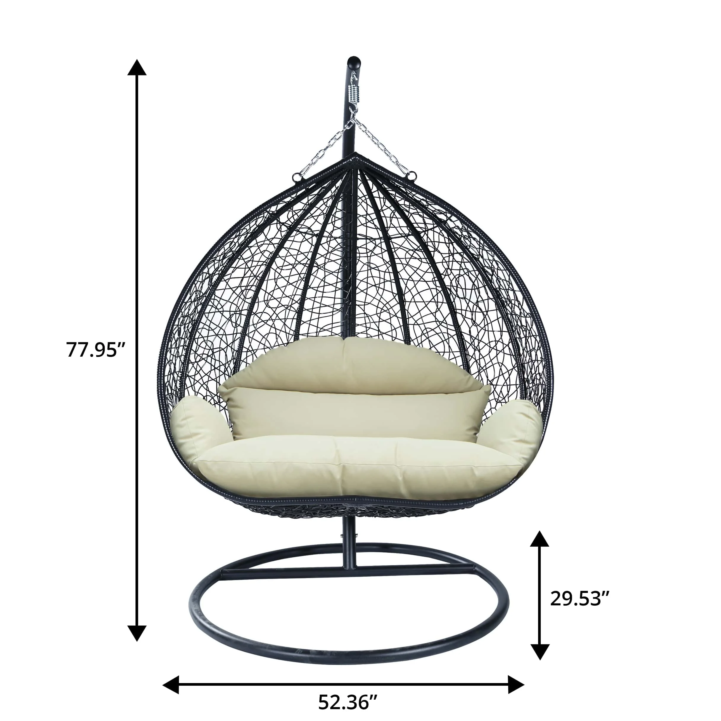 Recluse Collection Modern Outdoor Swing Chair Black Frame with ES57 Taupe Cushion