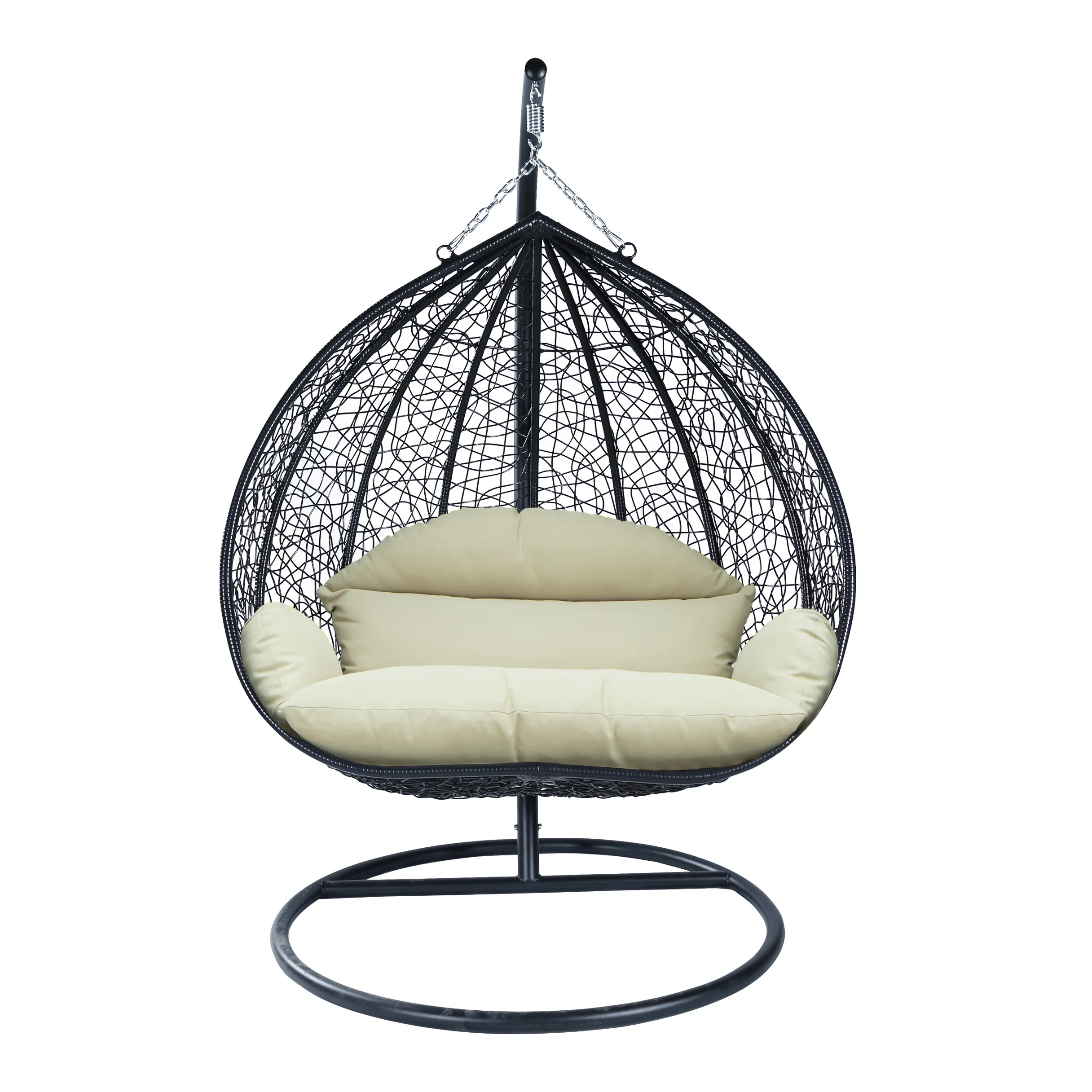 Recluse Collection Modern Outdoor Swing Chair Black Frame with ES57 Taupe Cushion
