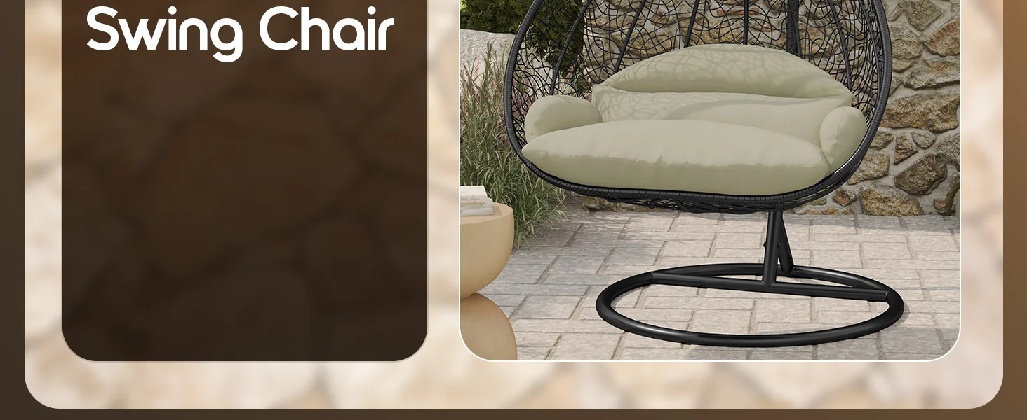 Recluse Collection Modern Outdoor Swing Chair Black Frame with ES57 Taupe Cushion