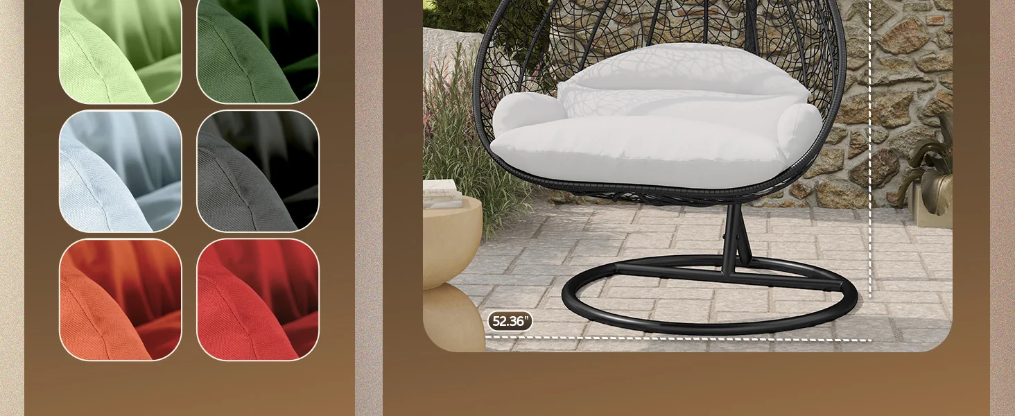 Recluse Collection Modern Outdoor Swing Chair Black Frame with ES57 White Cushion