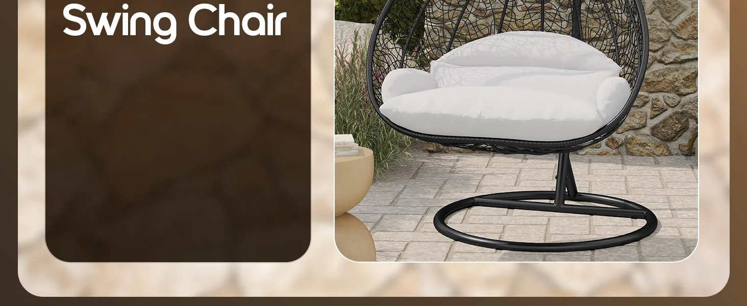 Recluse Collection Modern Outdoor Swing Chair Black Frame with ES57 White Cushion
