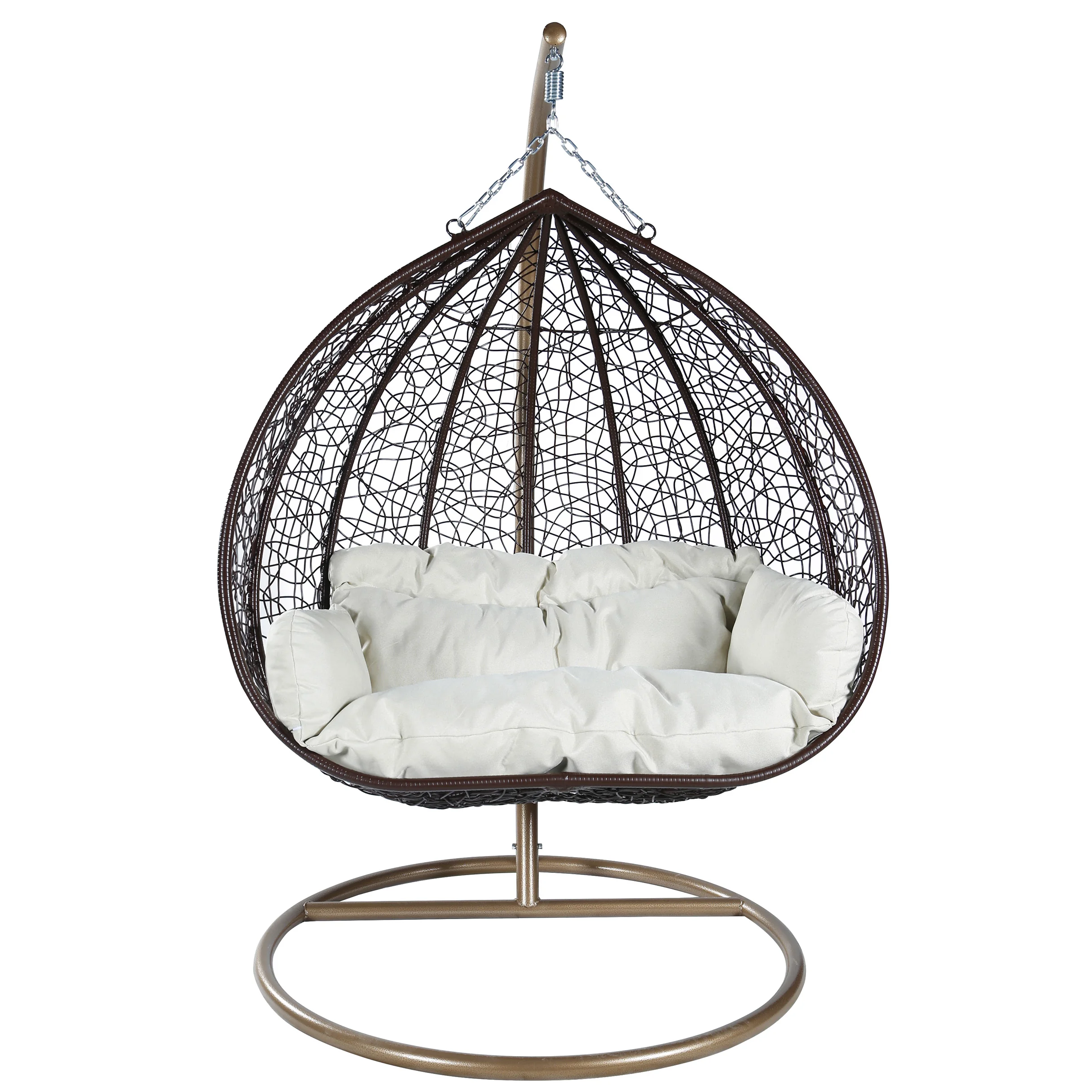 Recluse Collection Modern Outdoor Swing Chair Brown Frame with Beige Cushions