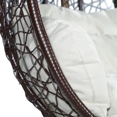 Recluse Collection Modern Outdoor Swing Chair Brown Frame with Beige Cushions