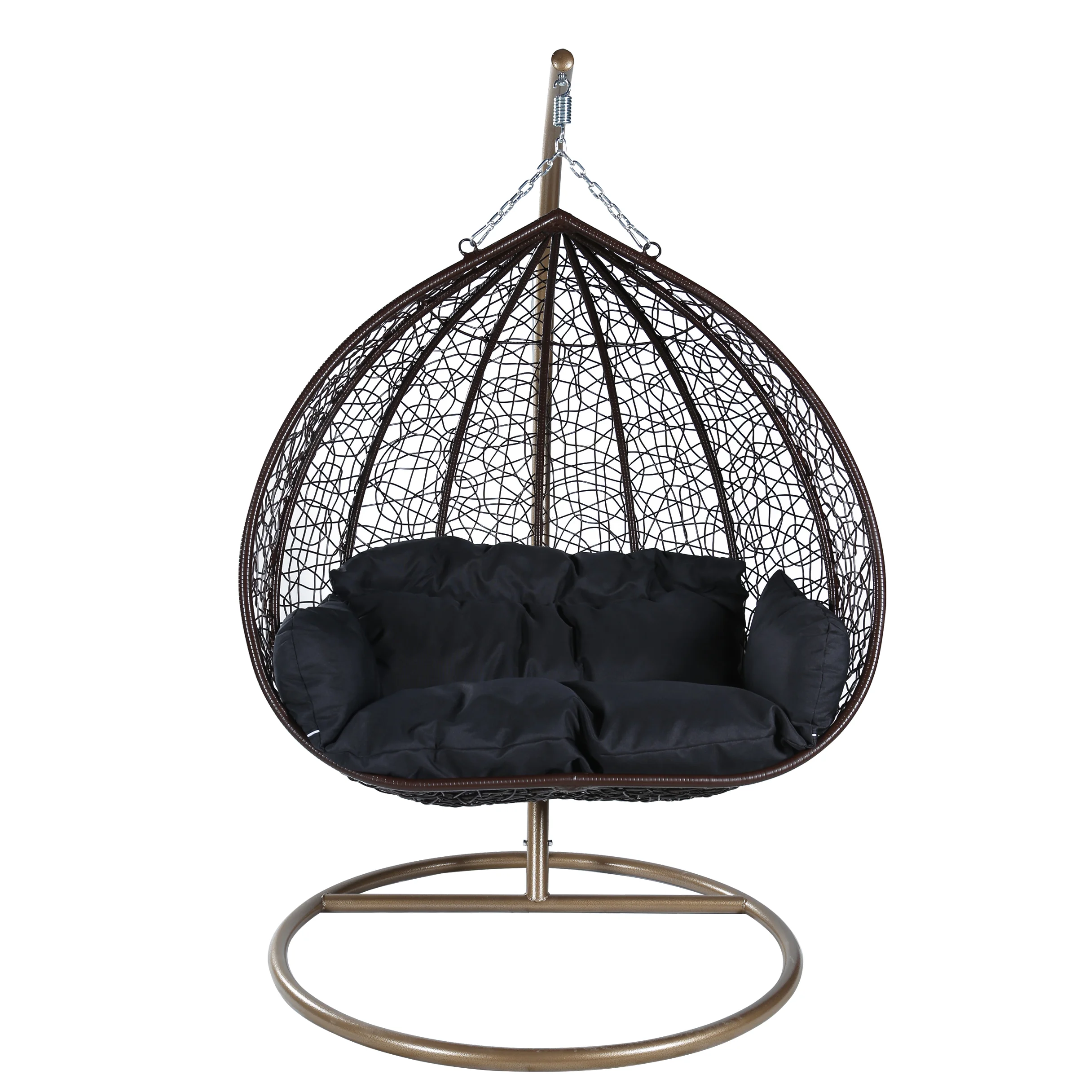 Recluse Collection Modern Outdoor Swing Chair Brown Frame with Black Cushions