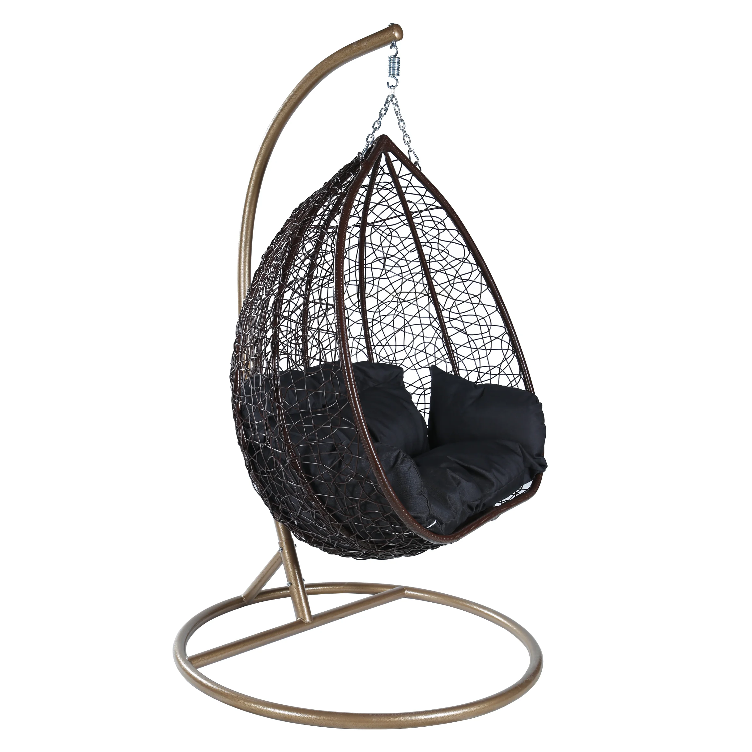 Recluse Collection Modern Outdoor Swing Chair Brown Frame with Black Cushions