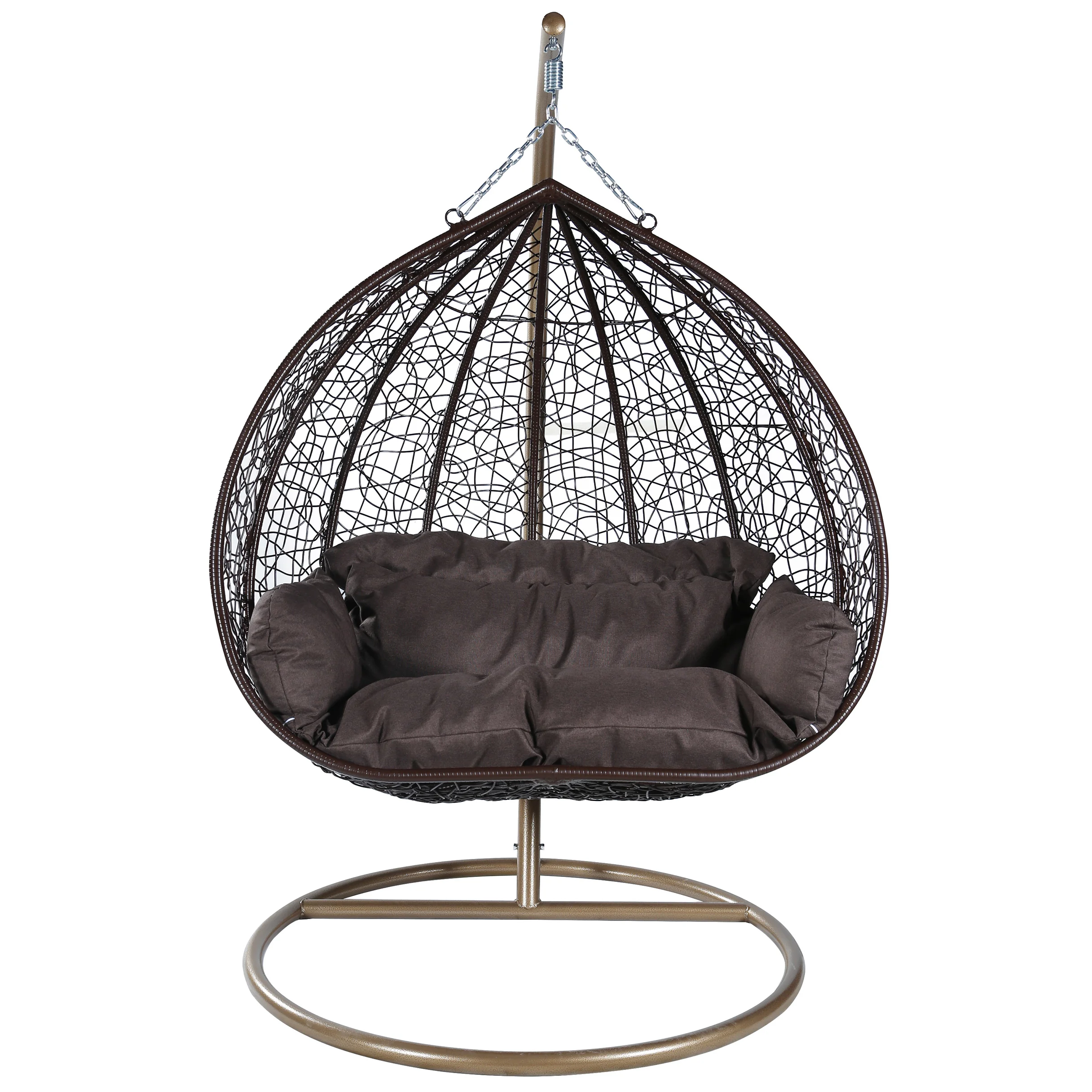 Recluse Collection Modern Outdoor Swing Chair Brown Frame with Brown Cushions