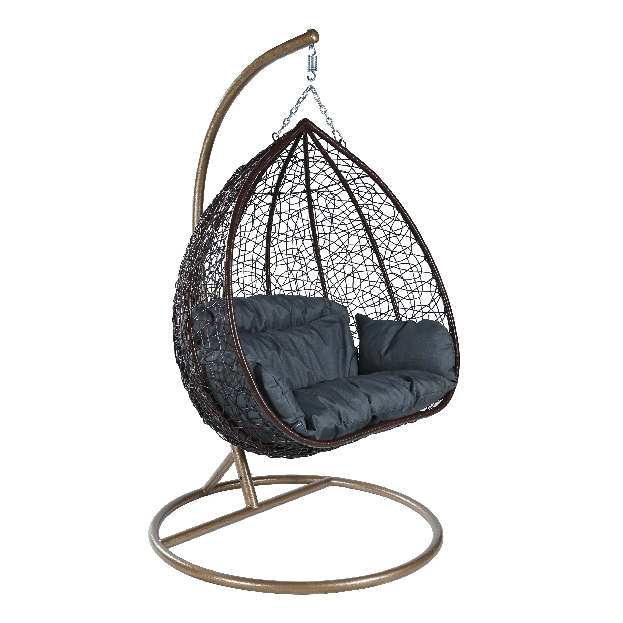Recluse Collection Modern Outdoor Swing Chair Brown Frame with Dark Grey Cushions