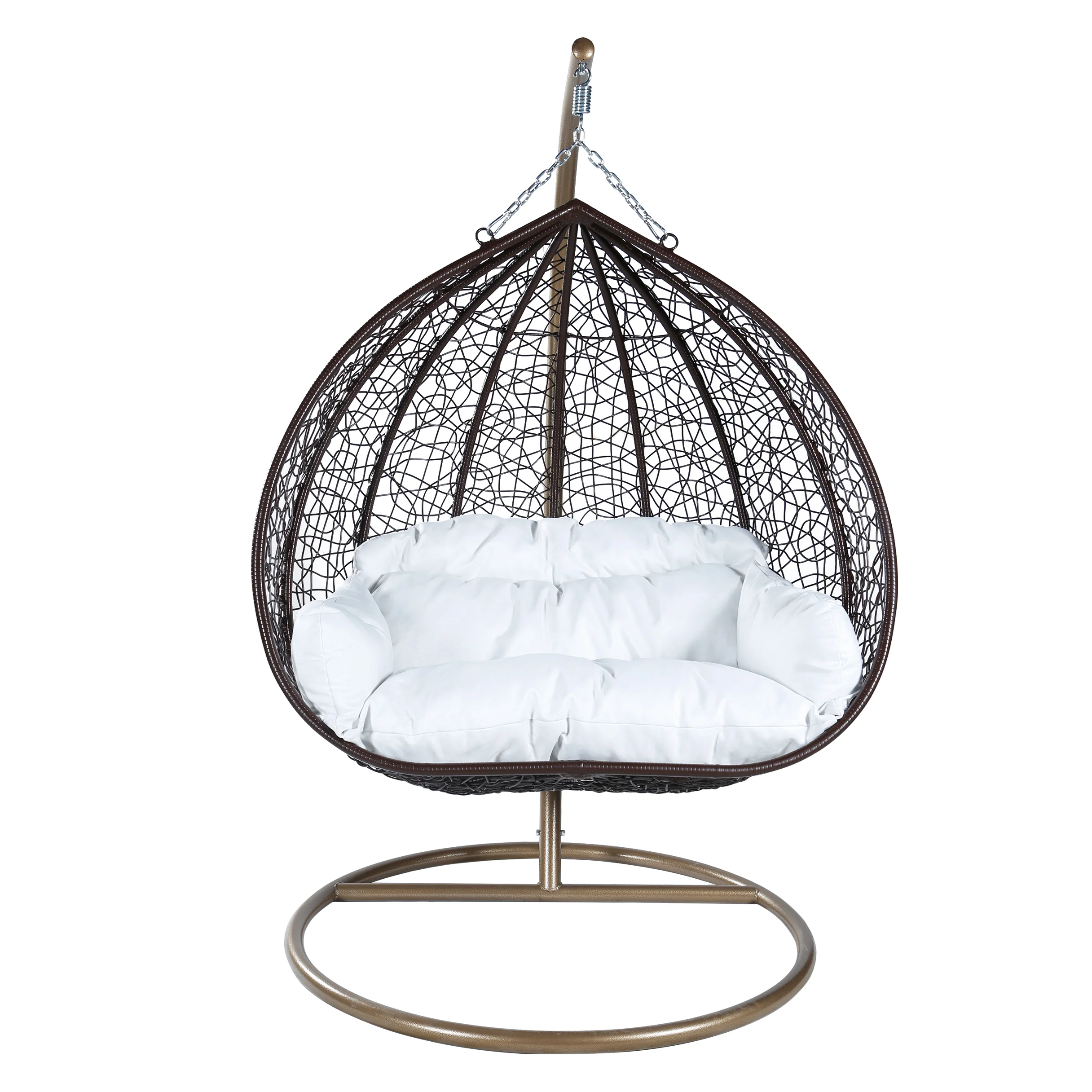 Recluse Collection Modern Outdoor Swing Chair Brown Frame with White Cushions