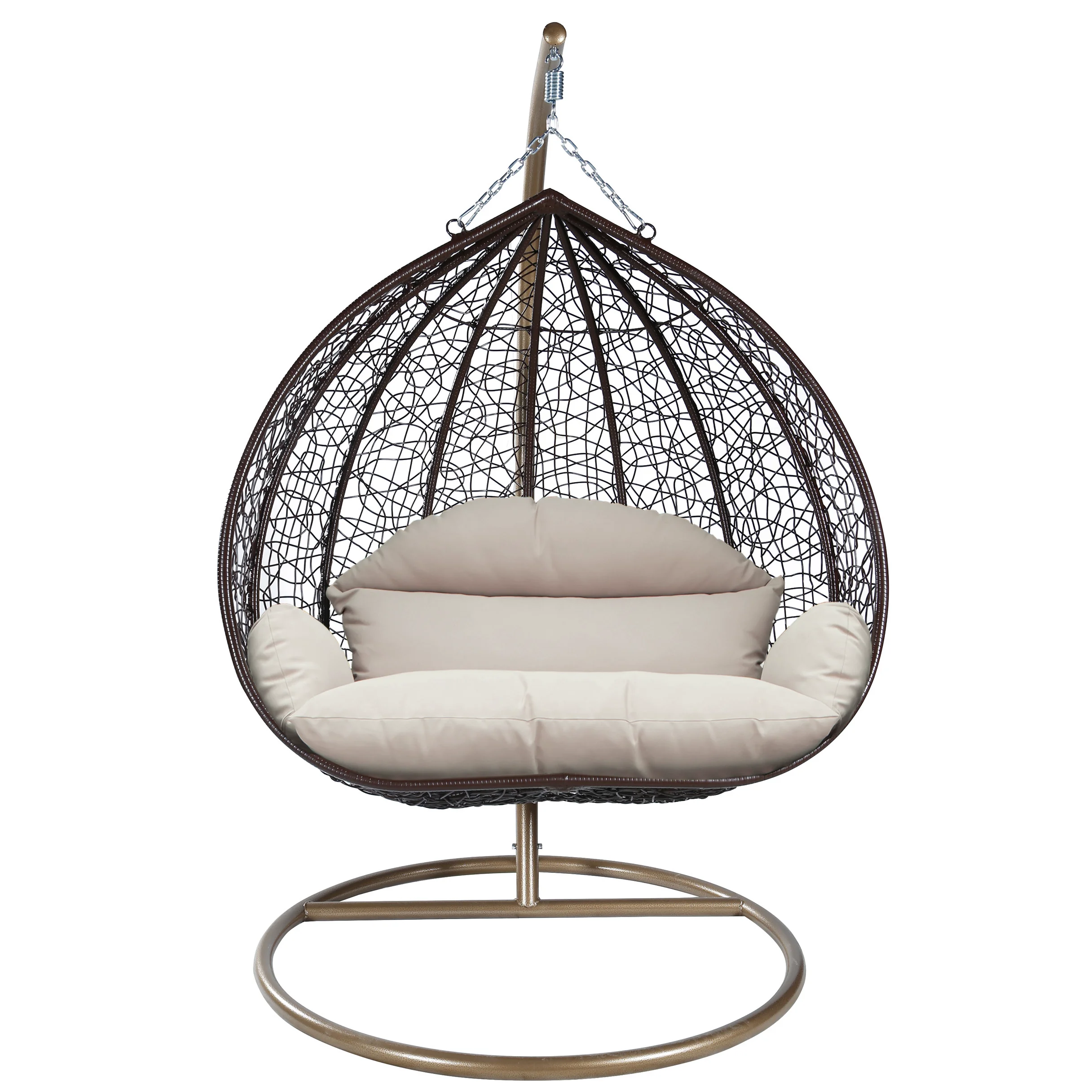 Recluse Collection Modern Outdoor Swing Chair Brown Frame with ES57 Beige Cushion