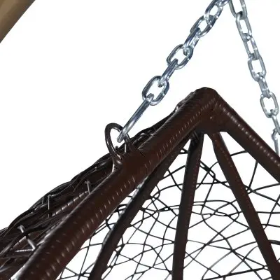 Recluse Collection Modern Outdoor Swing Chair Brown Frame with ES57 Beige Cushion