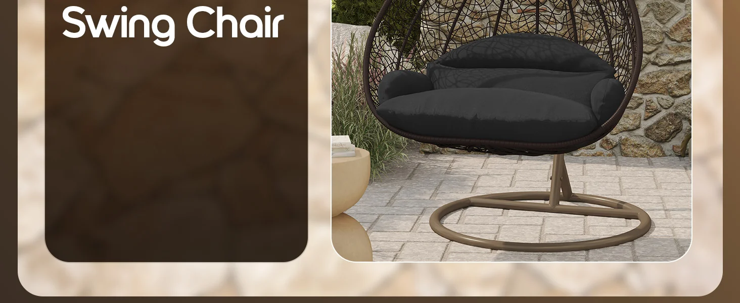 Recluse Collection Modern Outdoor Swing Chair Brown Frame with ES57 Black Cushion