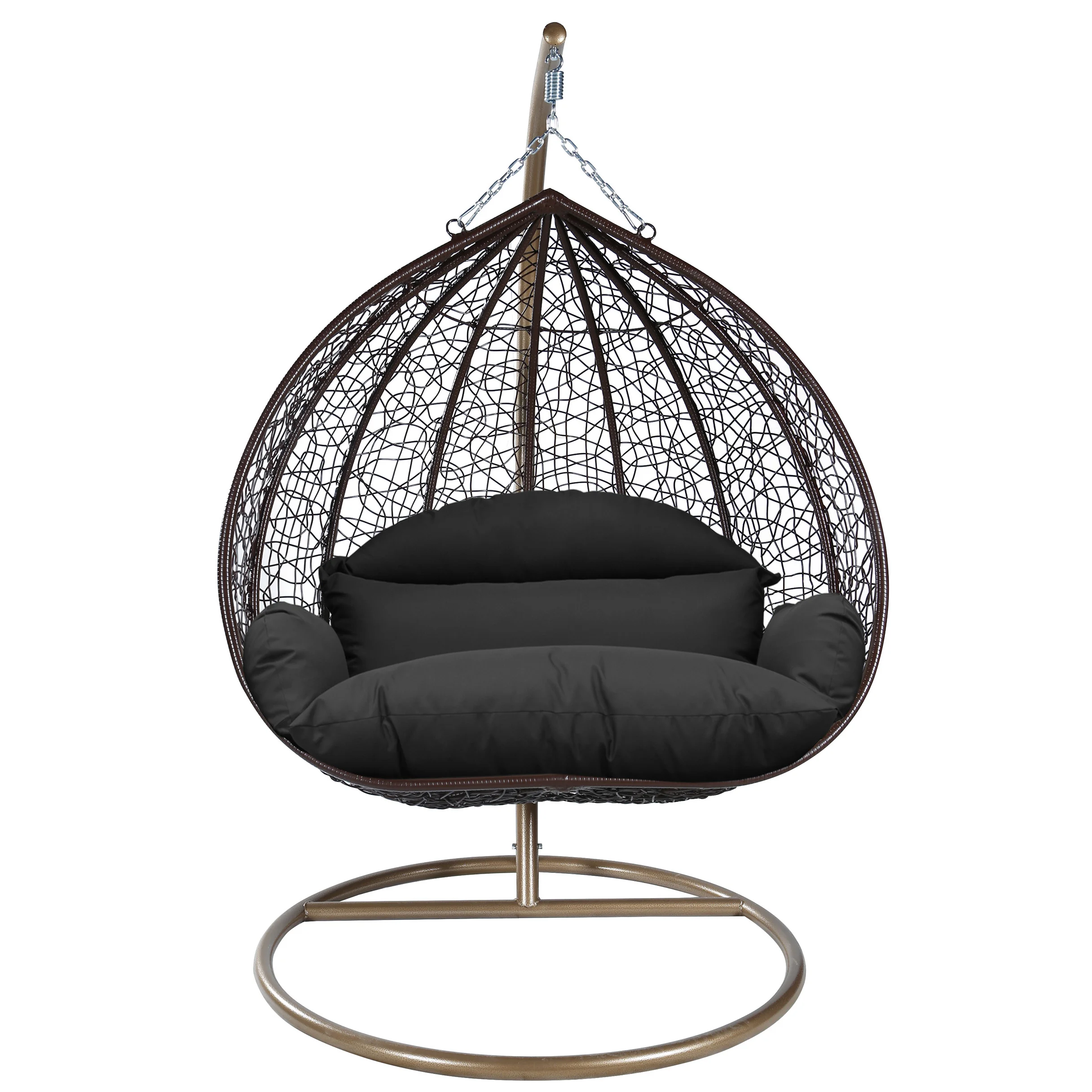 Recluse Collection Modern Outdoor Swing Chair Brown Frame with ES57 Black Cushion