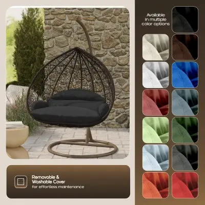 Recluse Collection Modern Outdoor Swing Chair Brown Frame with ES57 Black Cushion