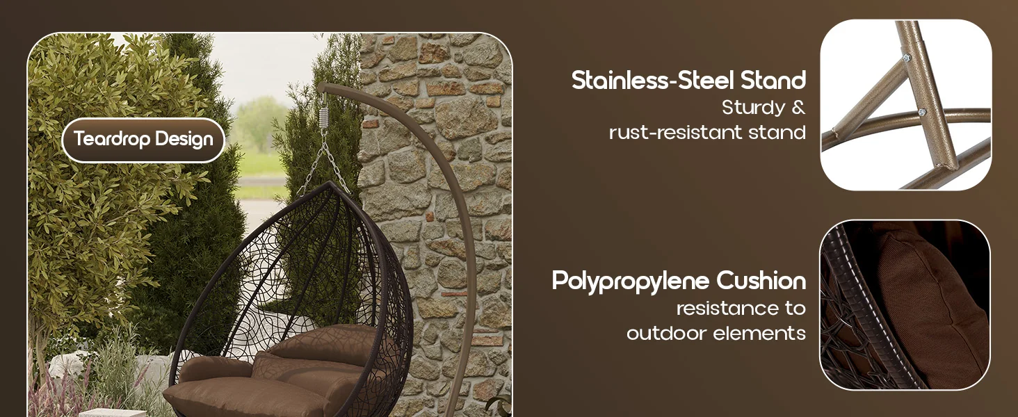 Recluse Collection Modern Outdoor Swing Chair Brown Frame with ES57 Brown Cushion