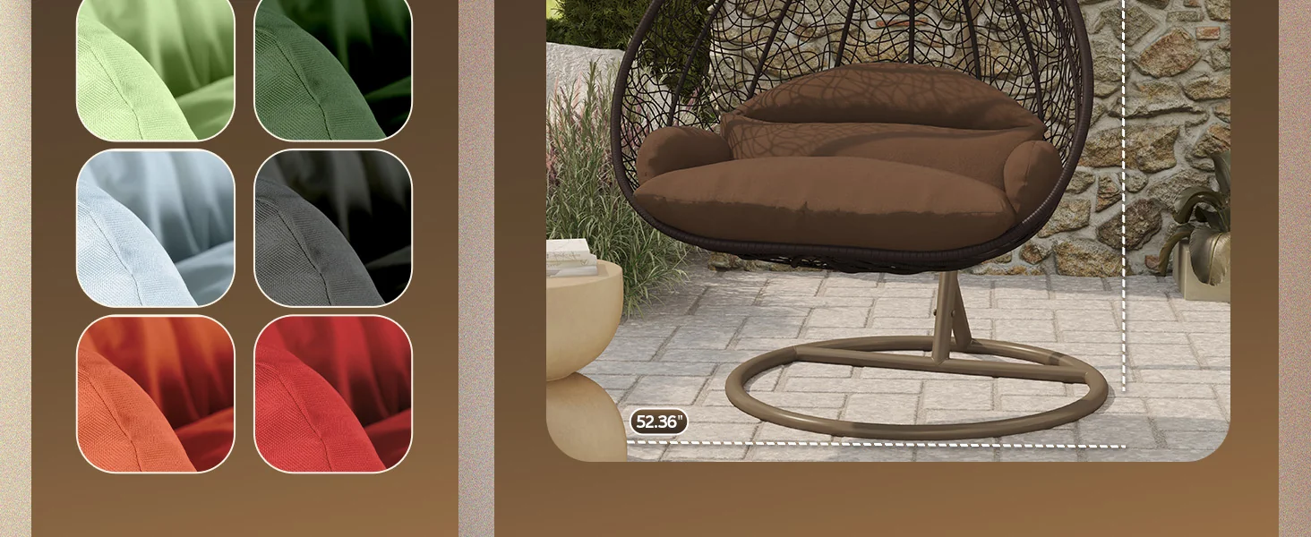 Recluse Collection Modern Outdoor Swing Chair Brown Frame with ES57 Brown Cushion