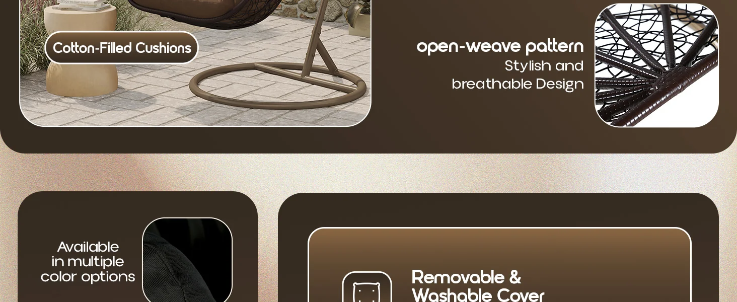 Recluse Collection Modern Outdoor Swing Chair Brown Frame with ES57 Brown Cushion