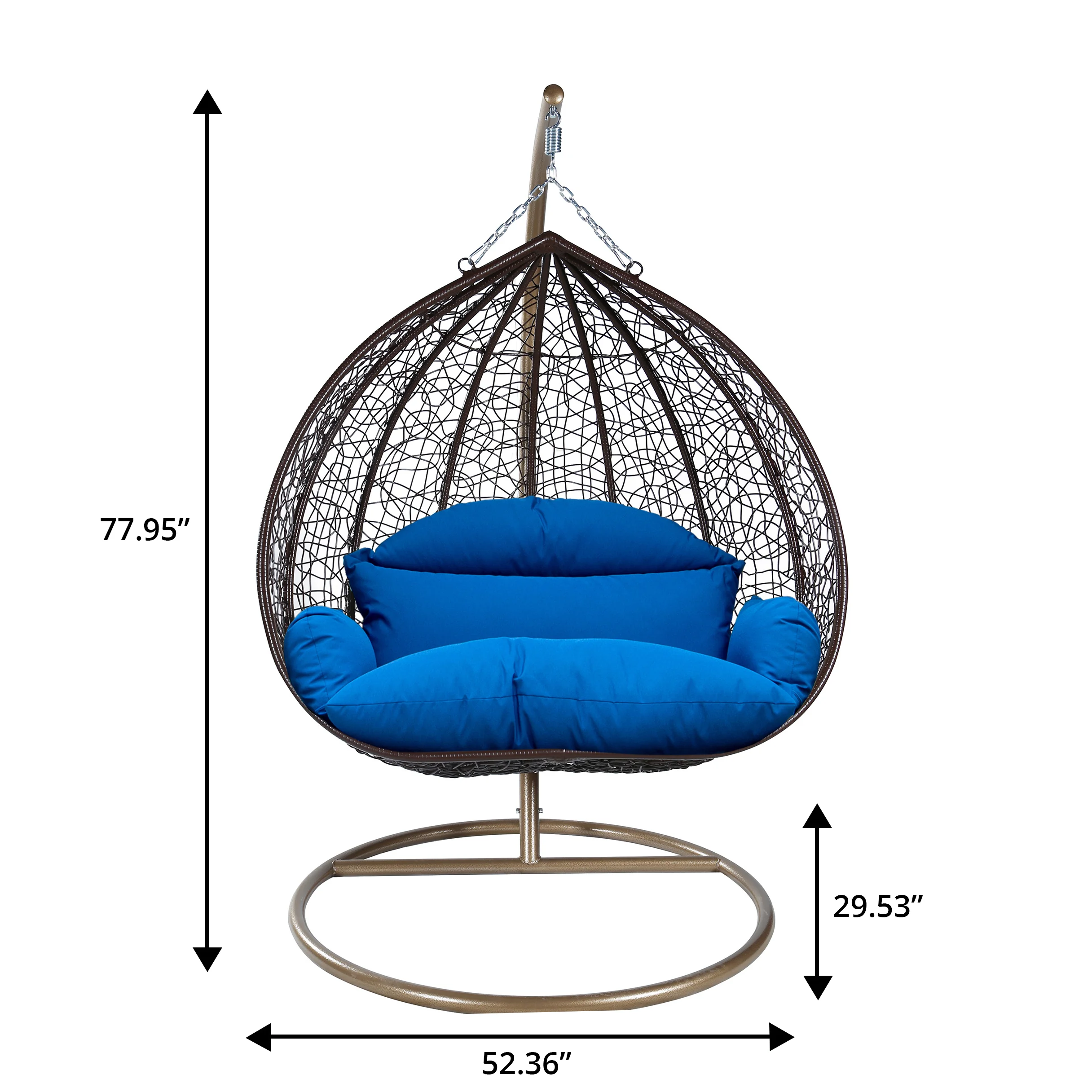 Recluse Collection Modern Outdoor Swing Chair Brown Frame with ES57 Blue Cushion
