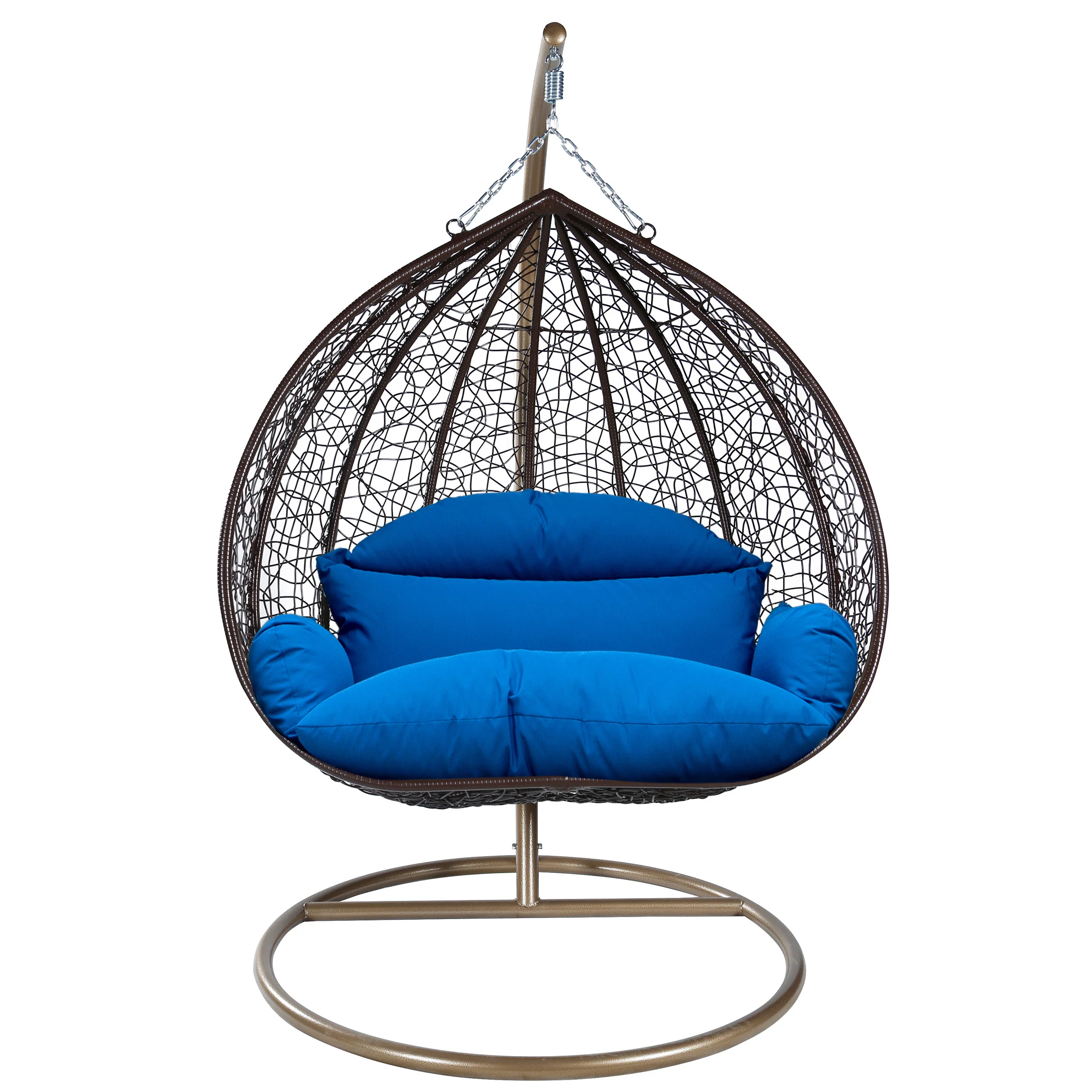 Recluse Collection Modern Outdoor Swing Chair Brown Frame with ES57 Blue Cushion