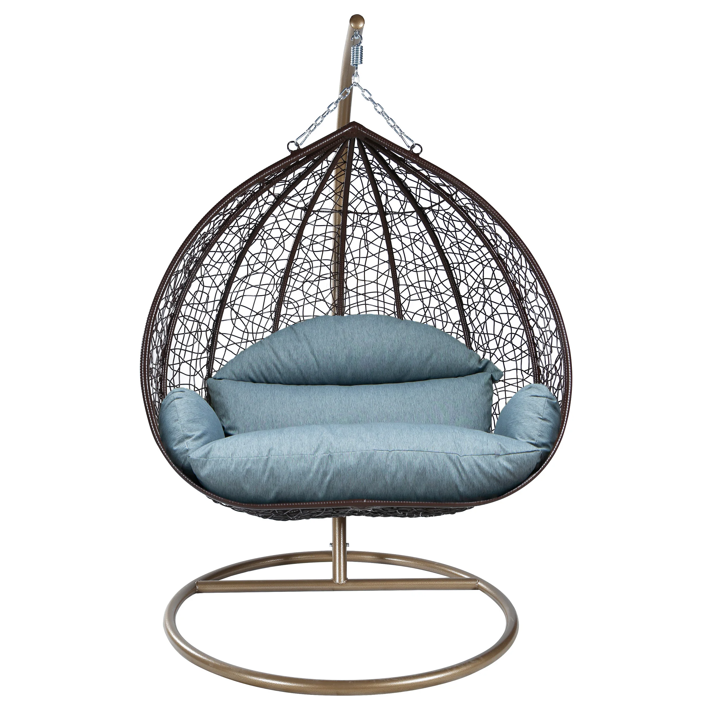 Recluse Collection Modern Outdoor Swing Chair Brown Frame with ES57 Charcoal Blue Cushion