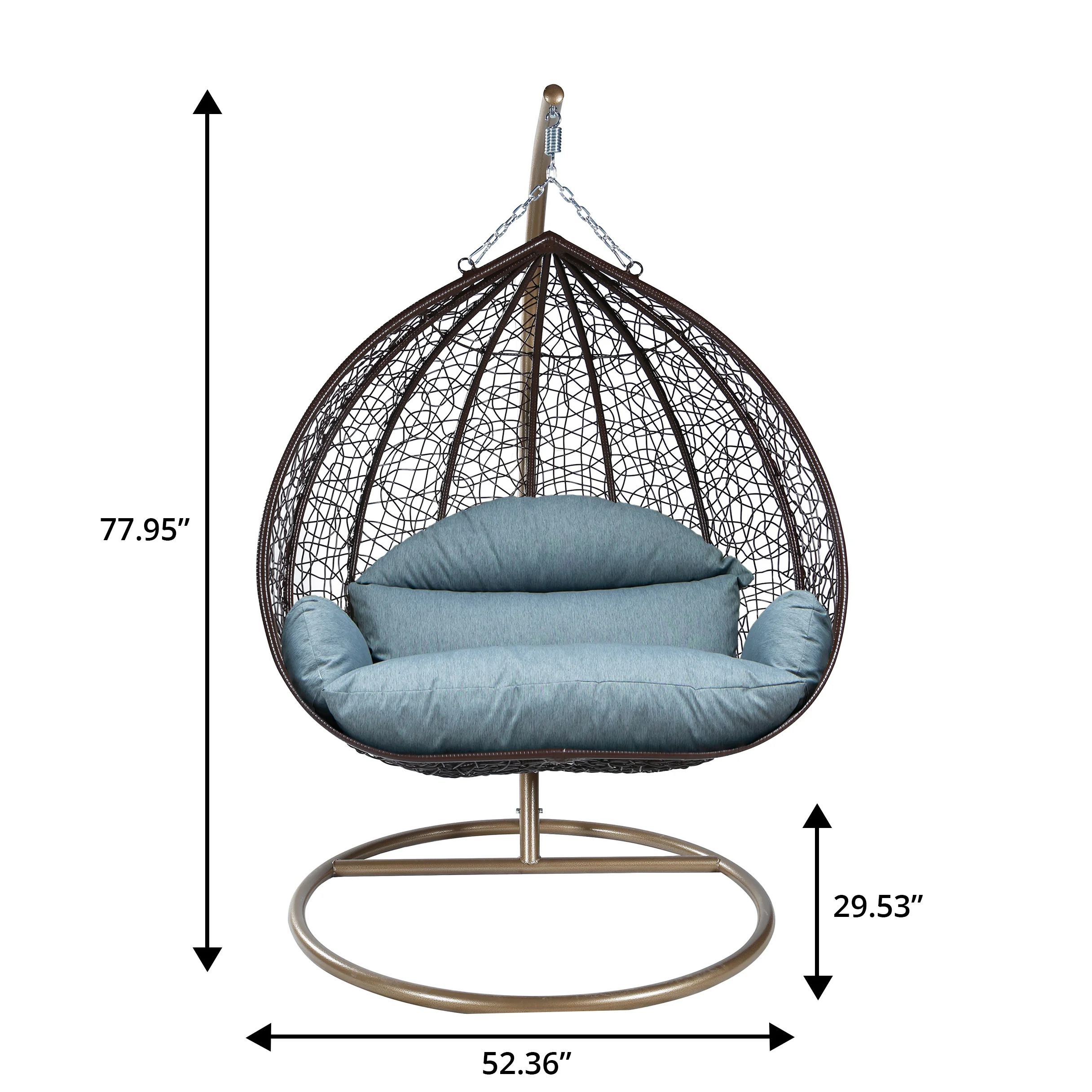 Recluse Collection Modern Outdoor Swing Chair Brown Frame with ES57 Charcoal Blue Cushion