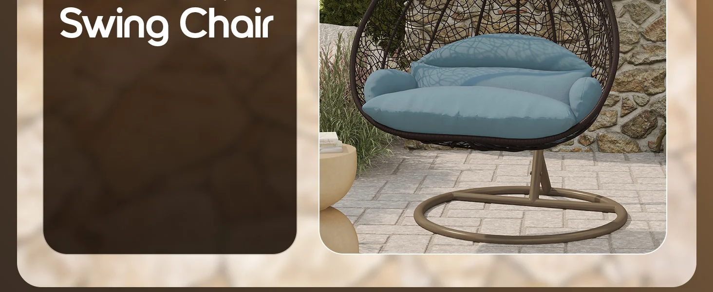 Recluse Collection Modern Outdoor Swing Chair Brown Frame with ES57 Charcoal Blue Cushion