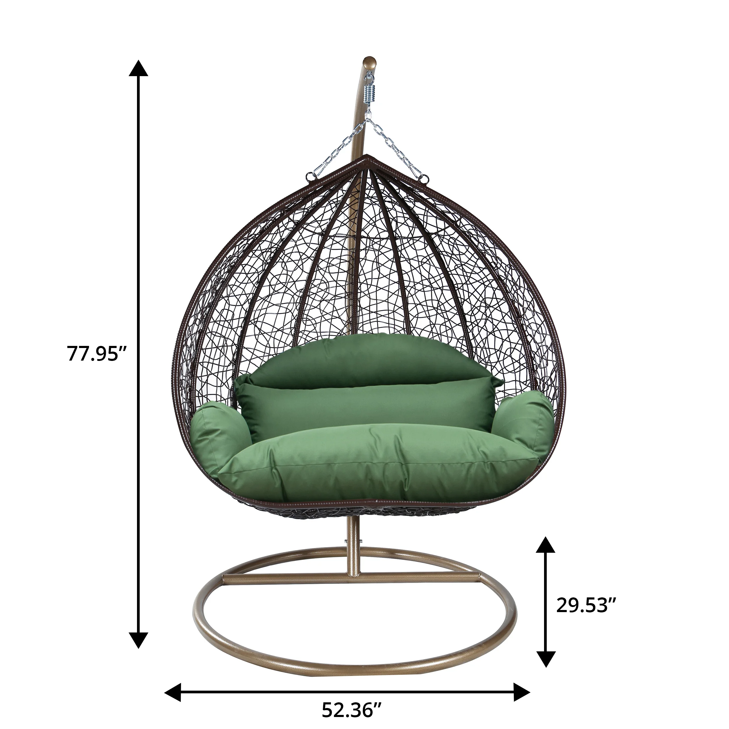 Recluse Collection Modern Outdoor Swing Chair Brown Frame with ES57 Dark Green Cushion