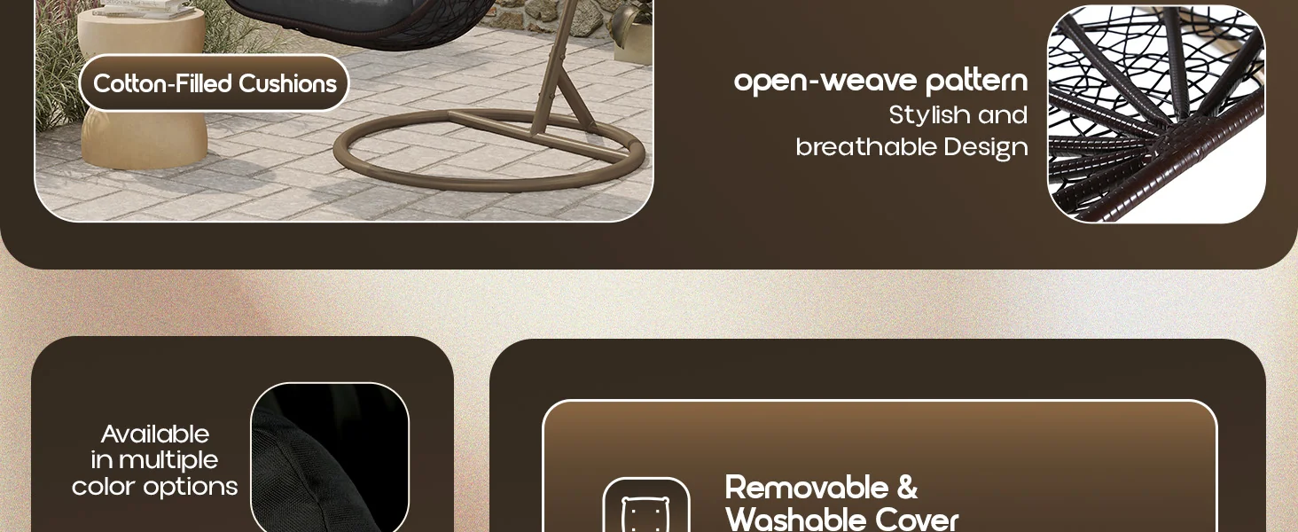 Recluse Collection Modern Outdoor Swing Chair Brown Frame with ES57 Dark Grey Cushion