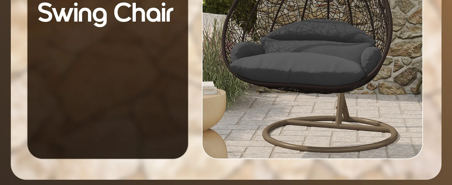 Recluse Collection Modern Outdoor Swing Chair Brown Frame with ES57 Dark Grey Cushion