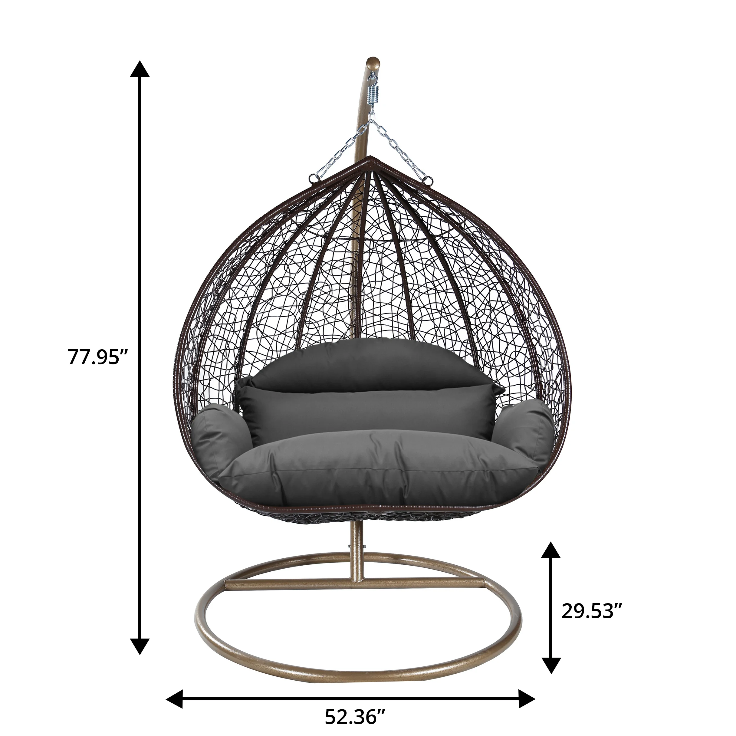 Recluse Collection Modern Outdoor Swing Chair Brown Frame with ES57 Dark Grey Cushion
