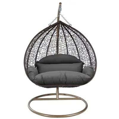 Recluse Collection Modern Outdoor Swing Chair Brown Frame with ES57 Dark Grey Cushion