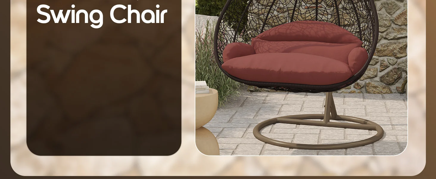 Recluse Collection Modern Outdoor Swing Chair Brown Frame with ES57 Dark Orange Cushion