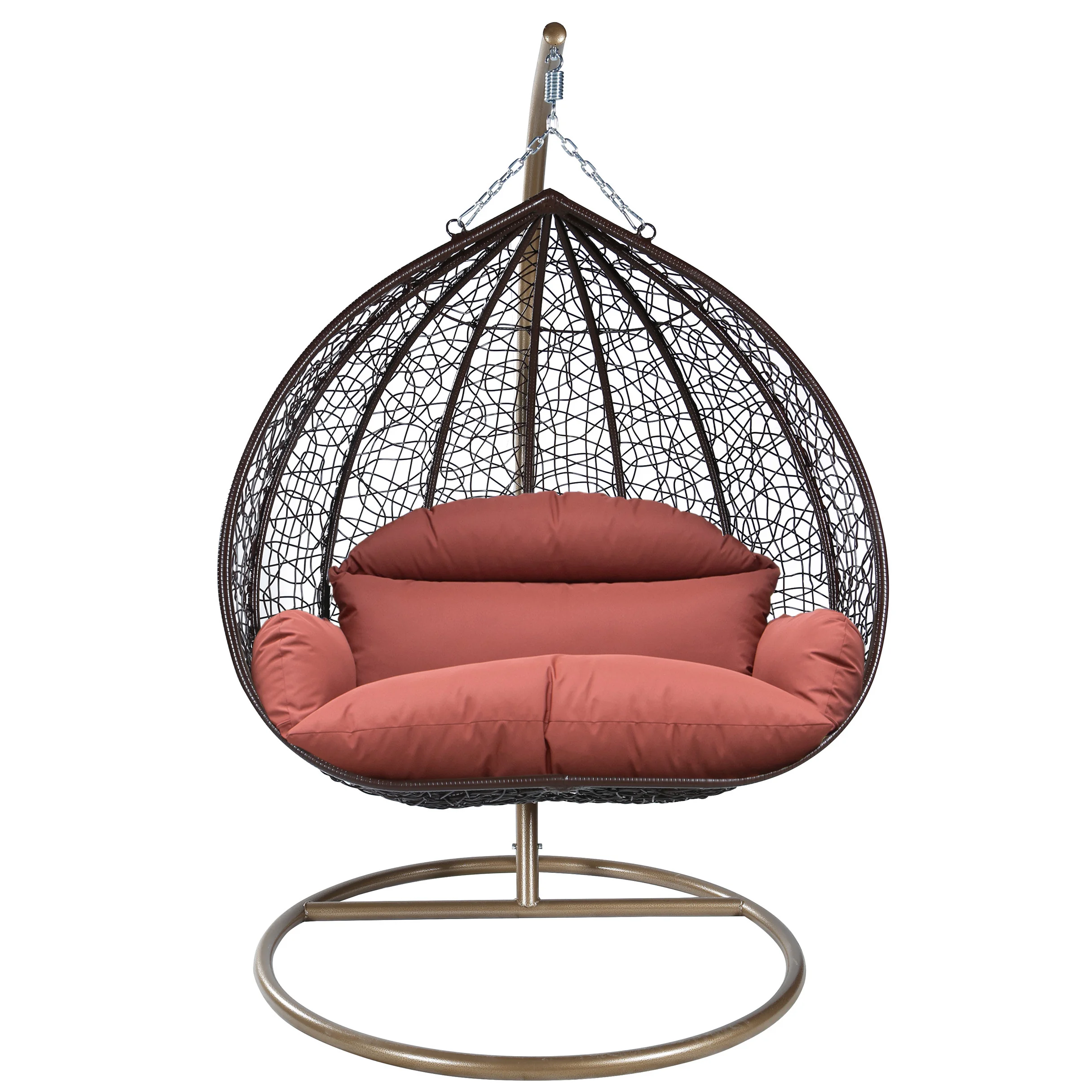 Recluse Collection Modern Outdoor Swing Chair Brown Frame with ES57 Dark Orange Cushion
