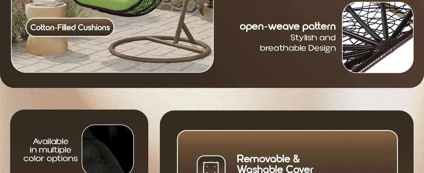 Recluse Collection Modern Outdoor Swing Chair Brown Frame with ES57 Light Green Cushion