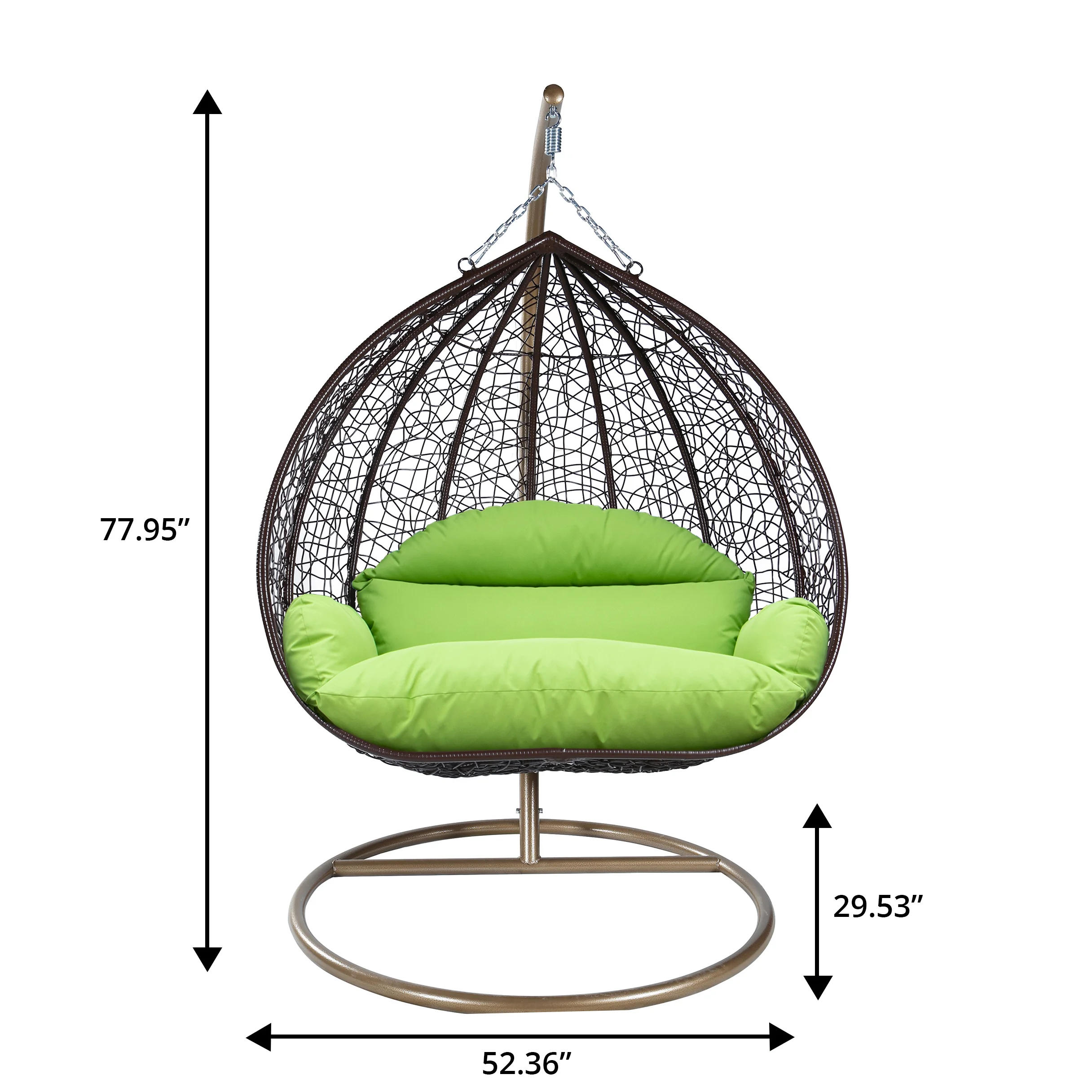 Recluse Collection Modern Outdoor Swing Chair Brown Frame with ES57 Light Green Cushion