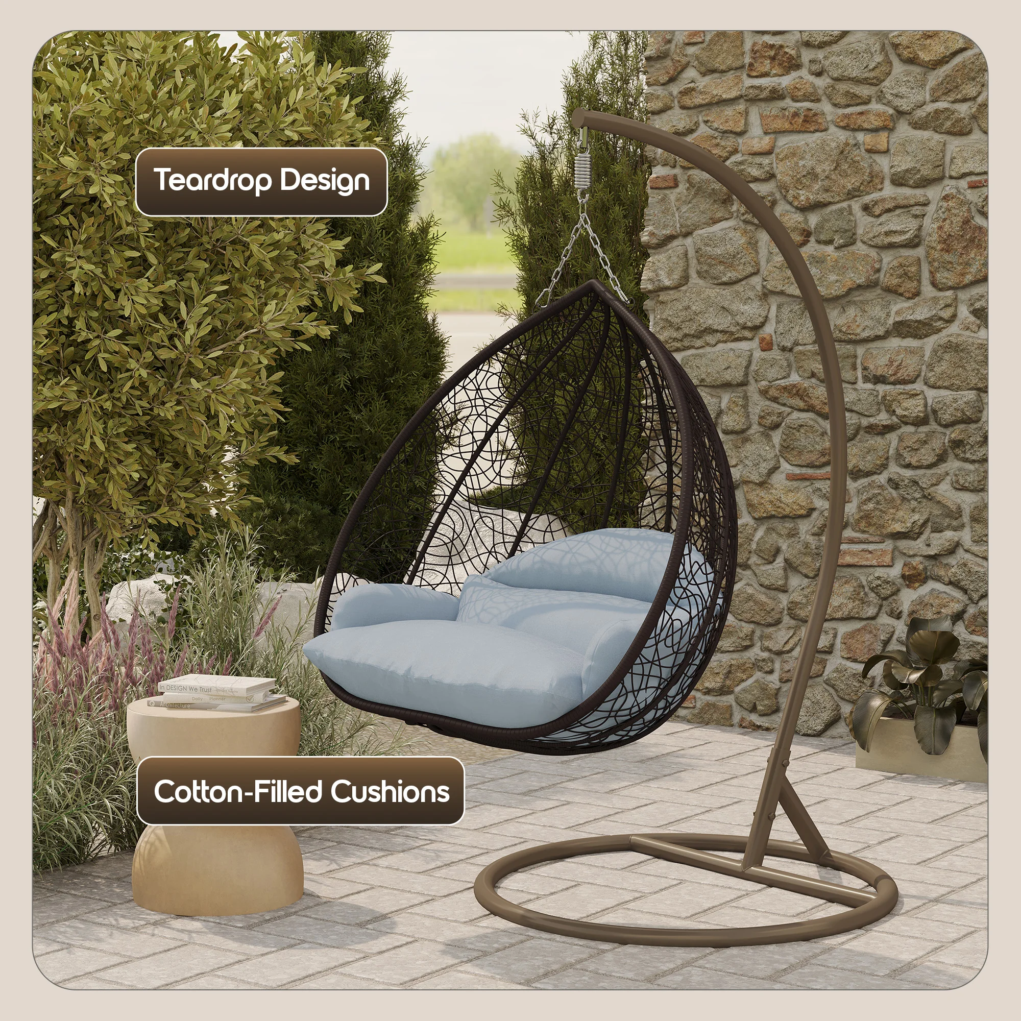 Recluse Collection Modern Outdoor Swing Chair Brown Frame with ES57 Light Grey Cushion