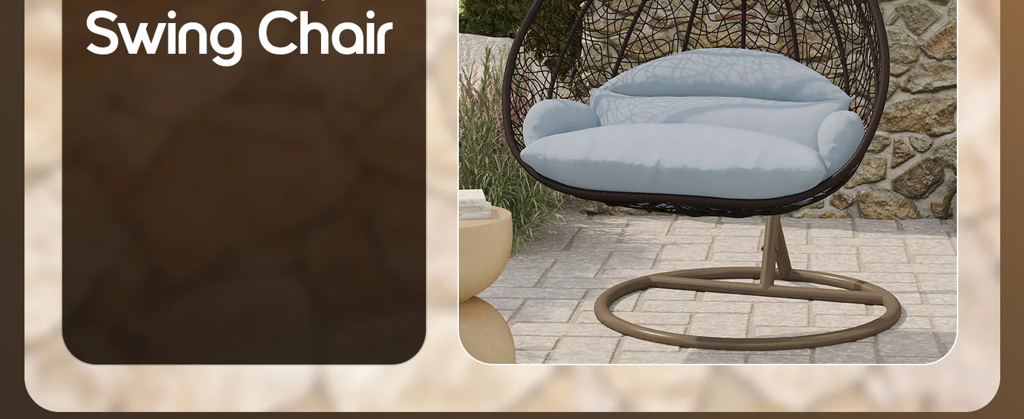 Recluse Collection Modern Outdoor Swing Chair Brown Frame with ES57 Light Grey Cushion