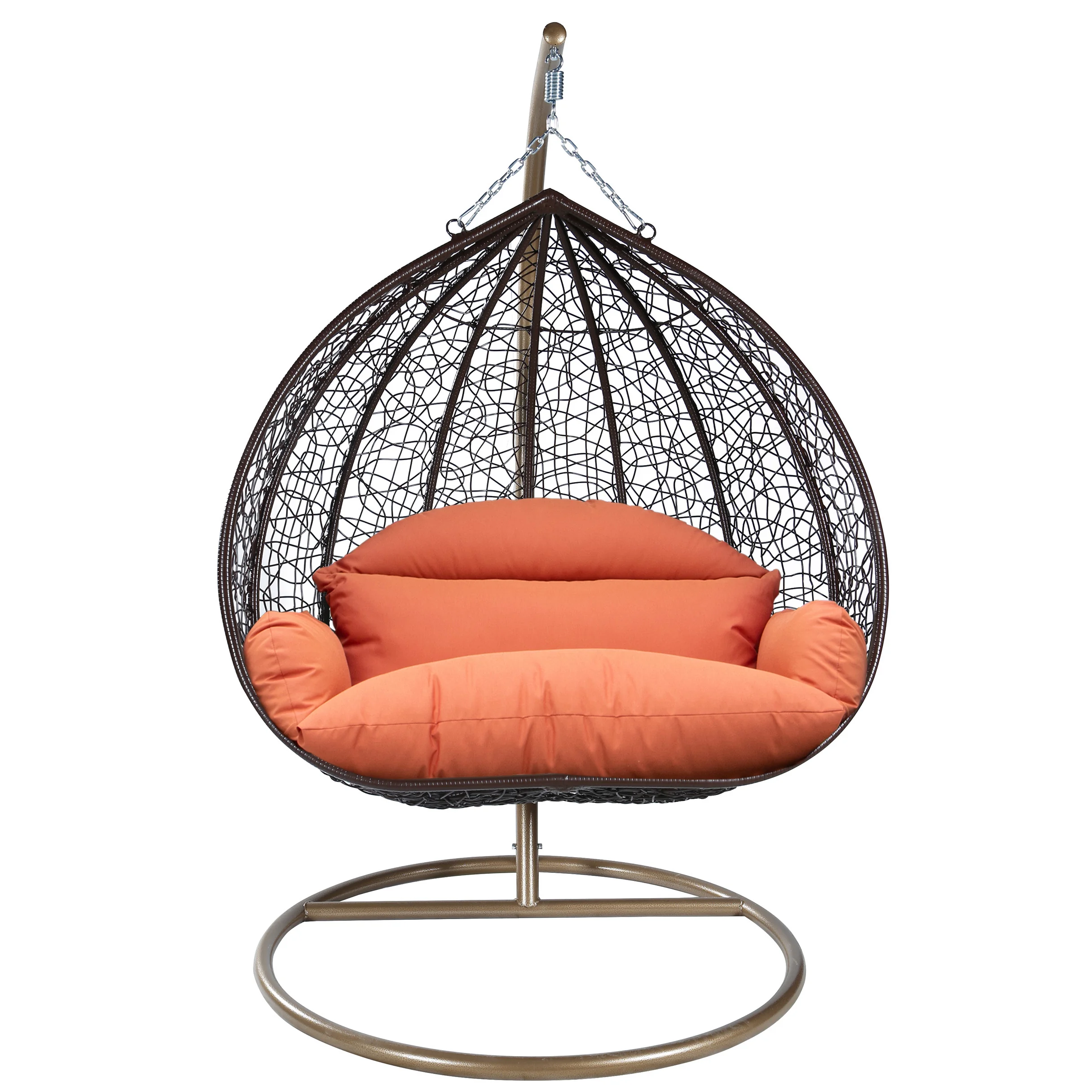 Recluse Collection Modern Outdoor Swing Chair Brown Frame with ES57 Orange Cushion