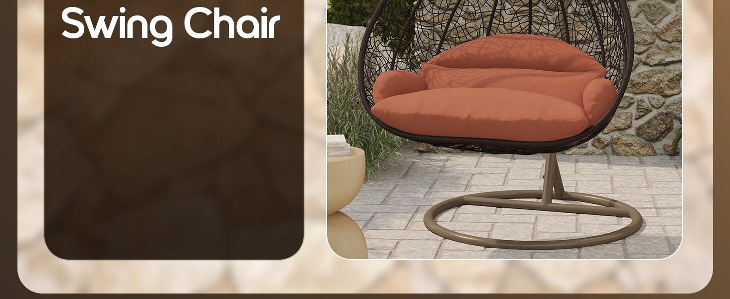 Recluse Collection Modern Outdoor Swing Chair Brown Frame with ES57 Orange Cushion
