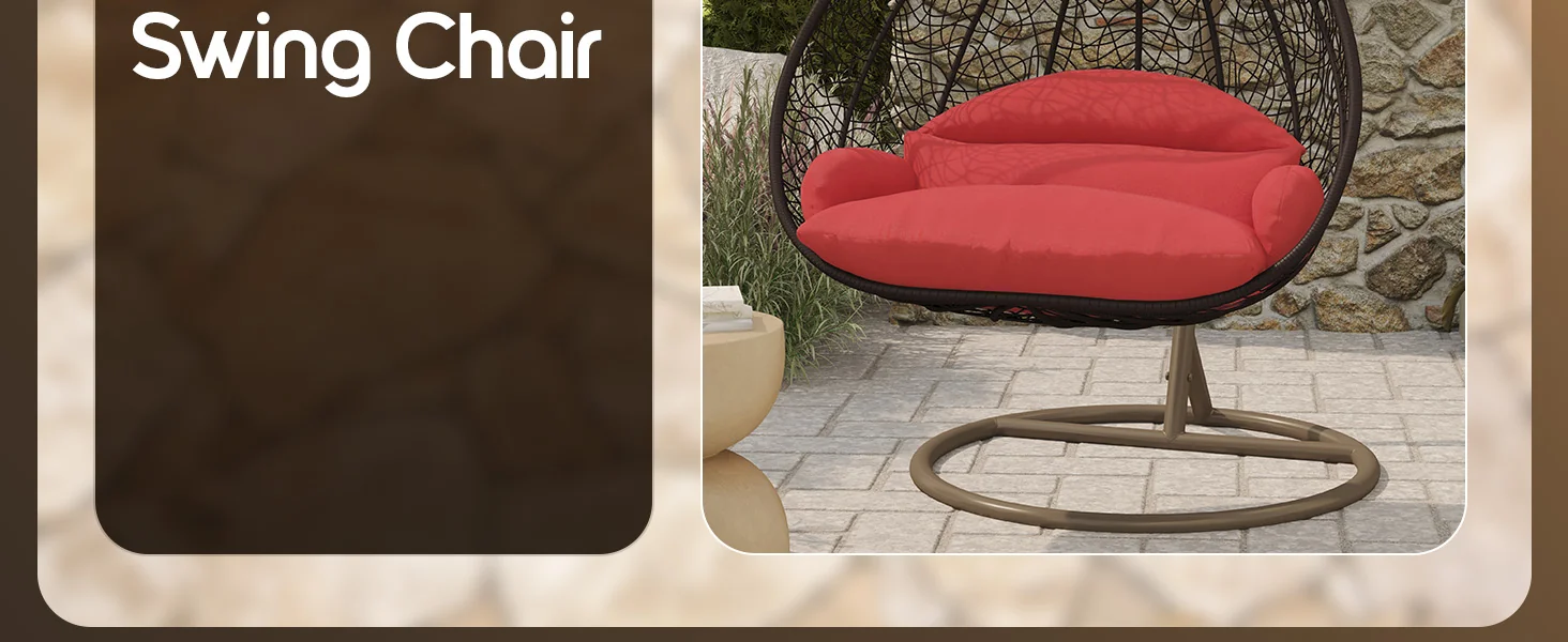Recluse Collection Modern Outdoor Swing Chair Brown Frame with ES57 Red Cushion