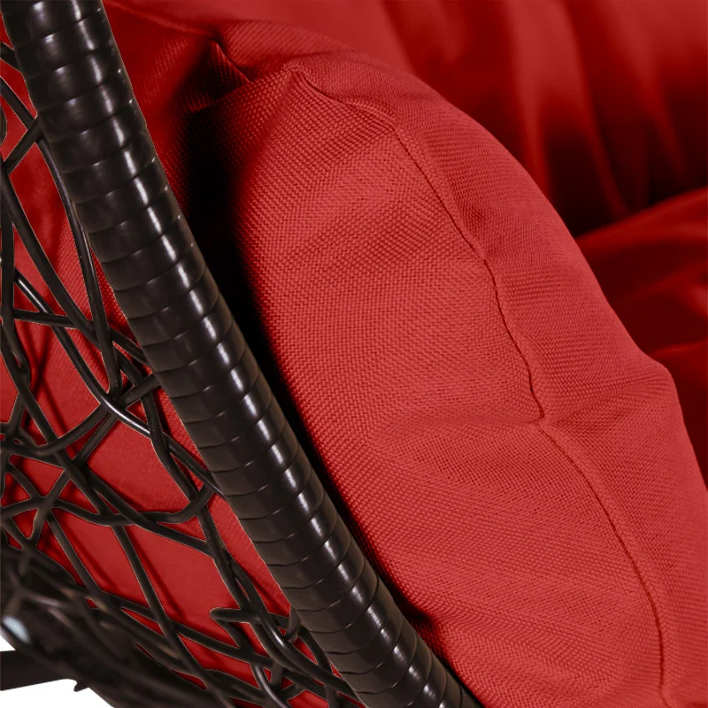 Recluse Collection Modern Outdoor Swing Chair Brown Frame with ES57 Red Cushion