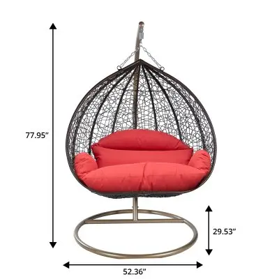 Recluse Collection Modern Outdoor Swing Chair Brown Frame with ES57 Red Cushion