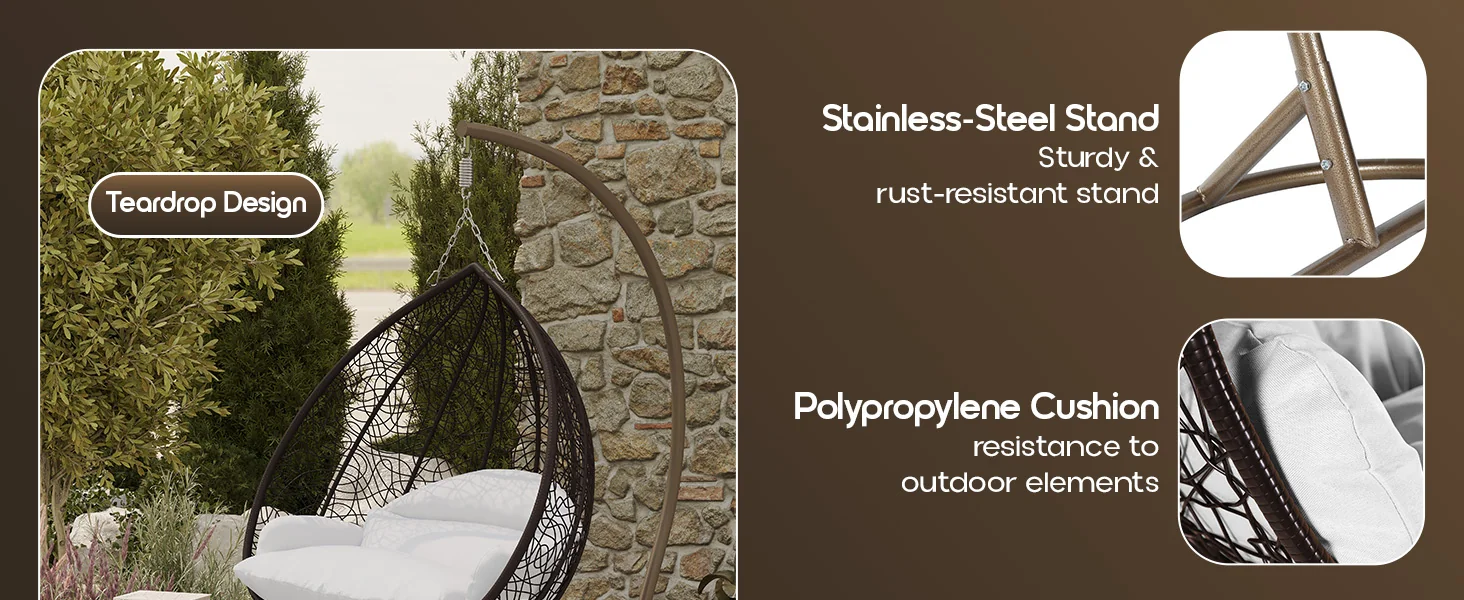 Recluse Collection Modern Outdoor Swing Chair Brown Frame with ES57 White Cushion