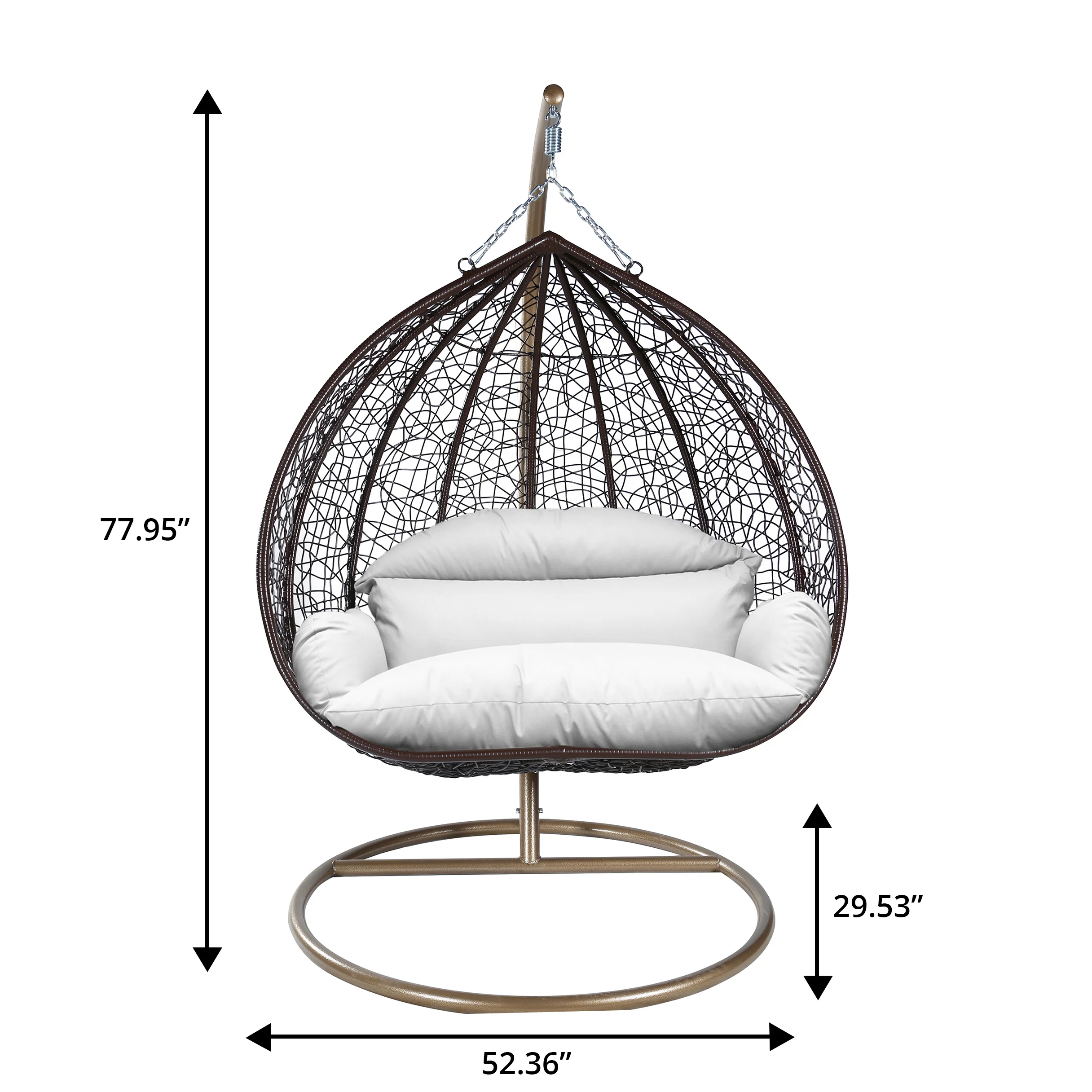 Recluse Collection Modern Outdoor Swing Chair Brown Frame with ES57 White Cushion