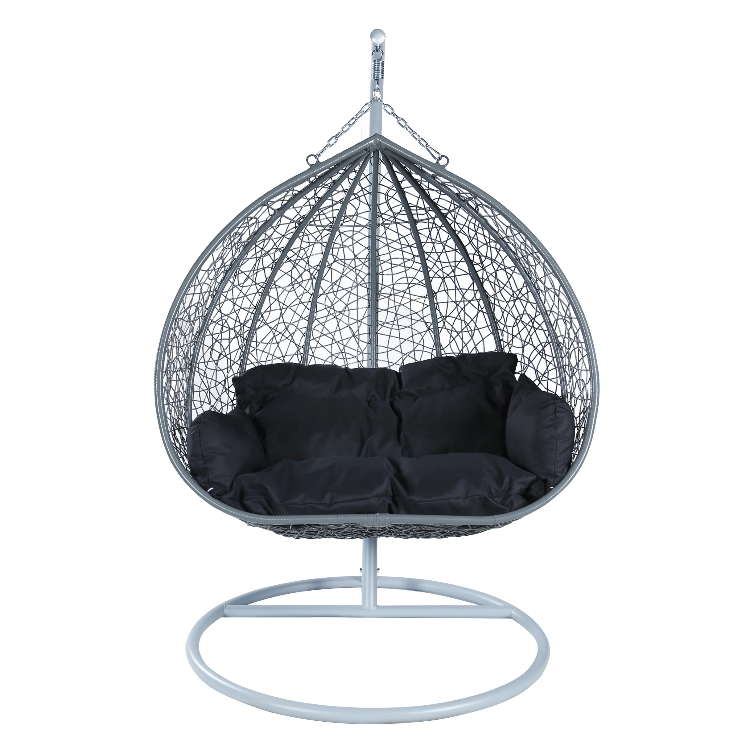 Recluse Collection Modern Outdoor Swing Chair Grey Frame with Black Cushions