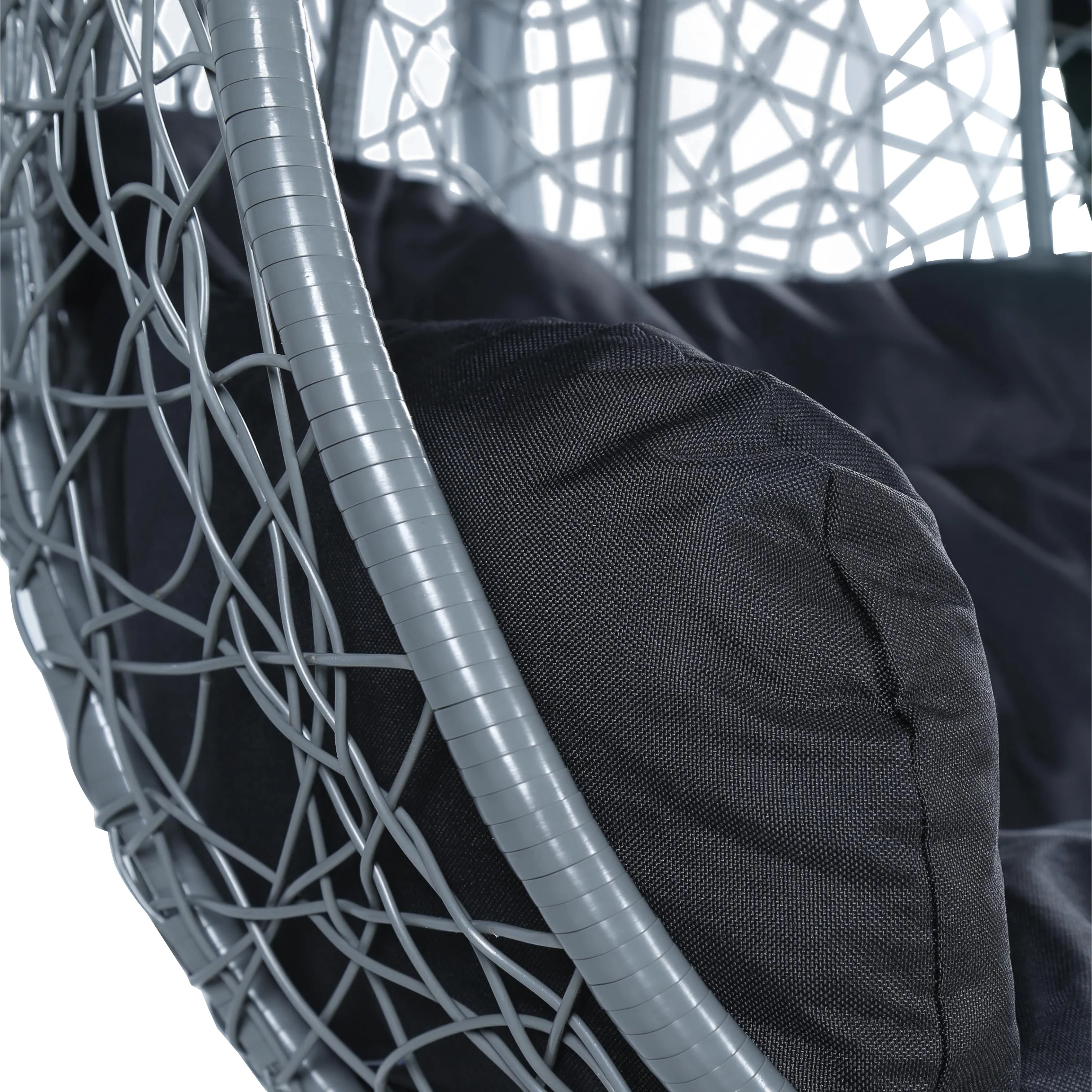 Recluse Collection Modern Outdoor Swing Chair Grey Frame with Black Cushions